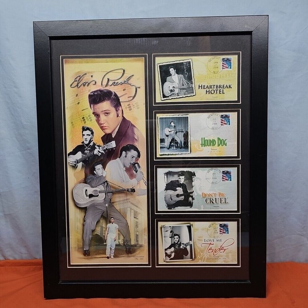 Elvis Presley’s 2006 Stamps Framed #1 Hits 50th Anniversary USPS 22'' x 18''